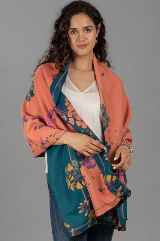 Two Tone Floral Reversible Scarf