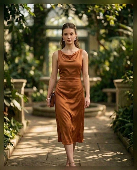 Bronze Satin Midi Dress
