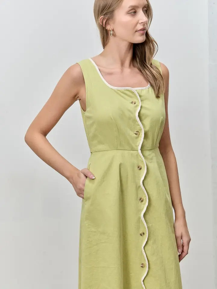 Contrast Trim Button Up Midi Dress