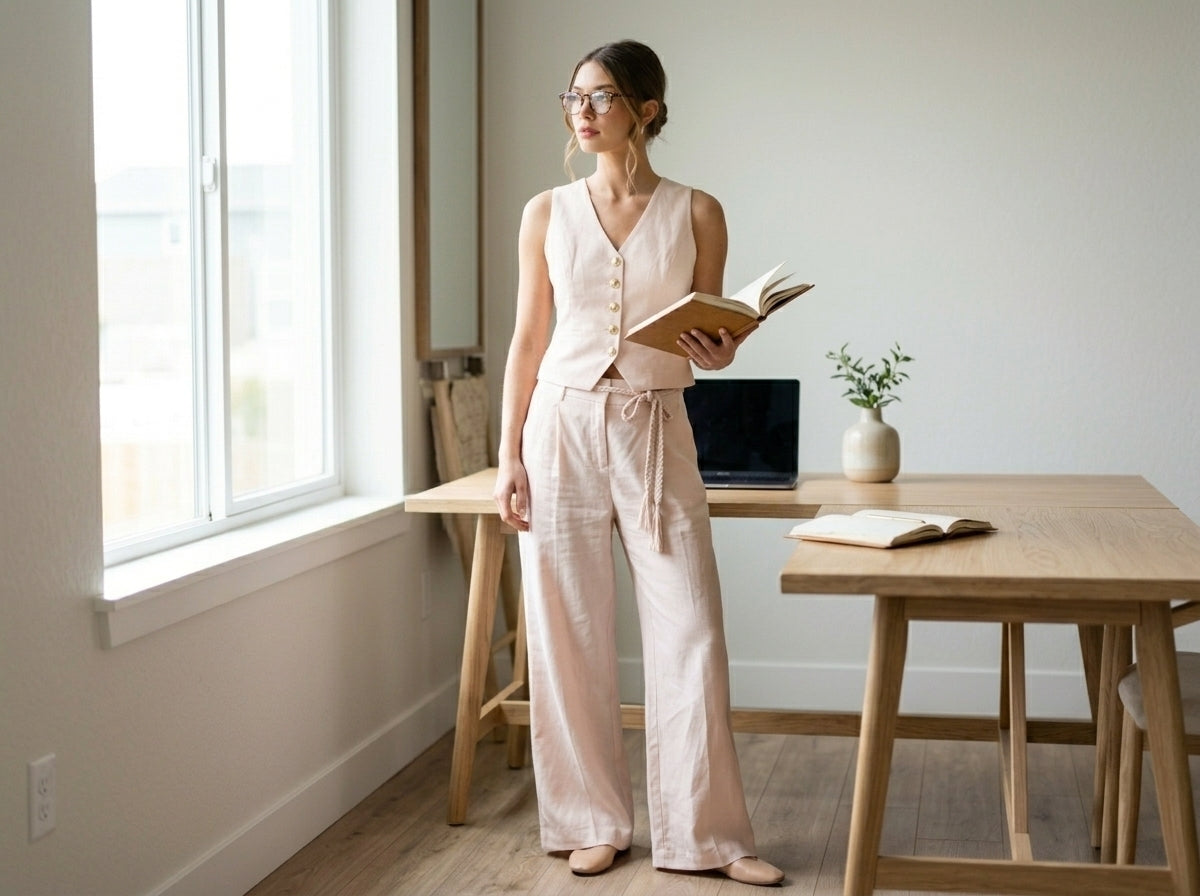 Blush Luxe Gold Button Peplum Vest Set