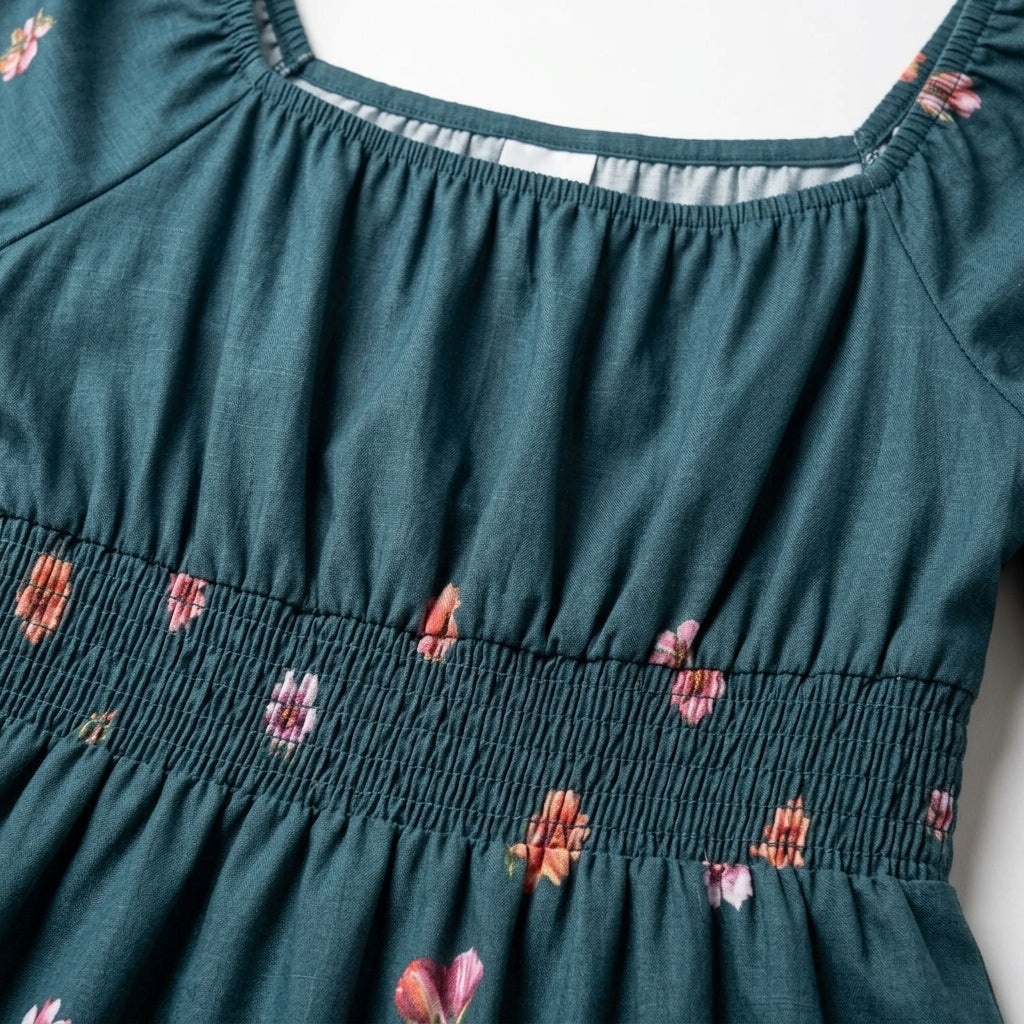 Full-length floral dress — Smocked Waist Detail | Generated by Modelize