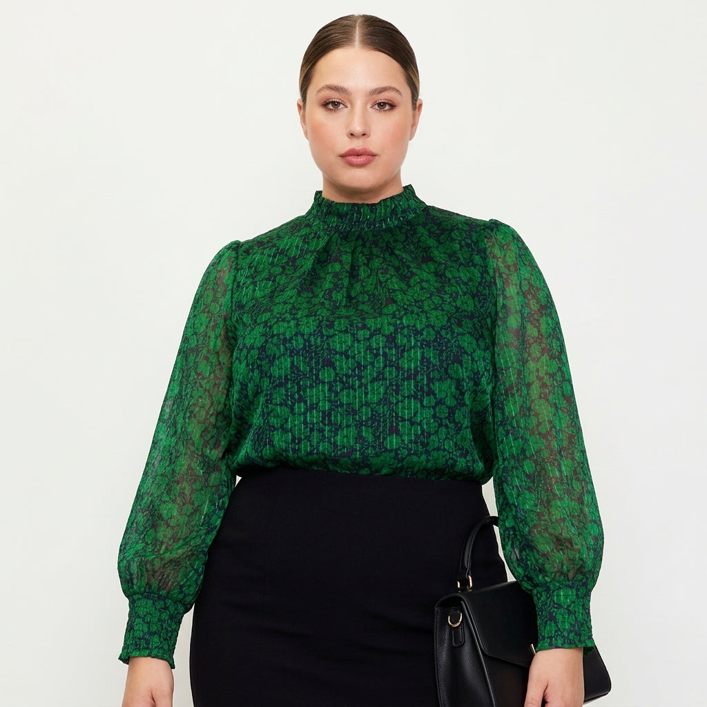 Mock Neck Blouse — On Model - Close-up Detail | Generated by Modelize