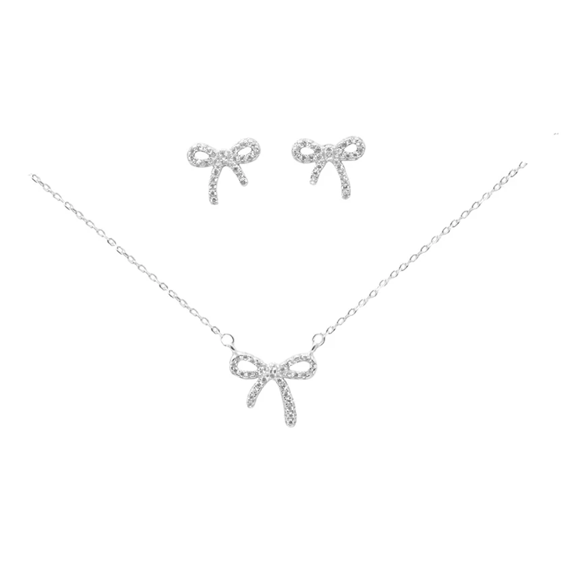 Dainty Bow Earrings & Necklace Set