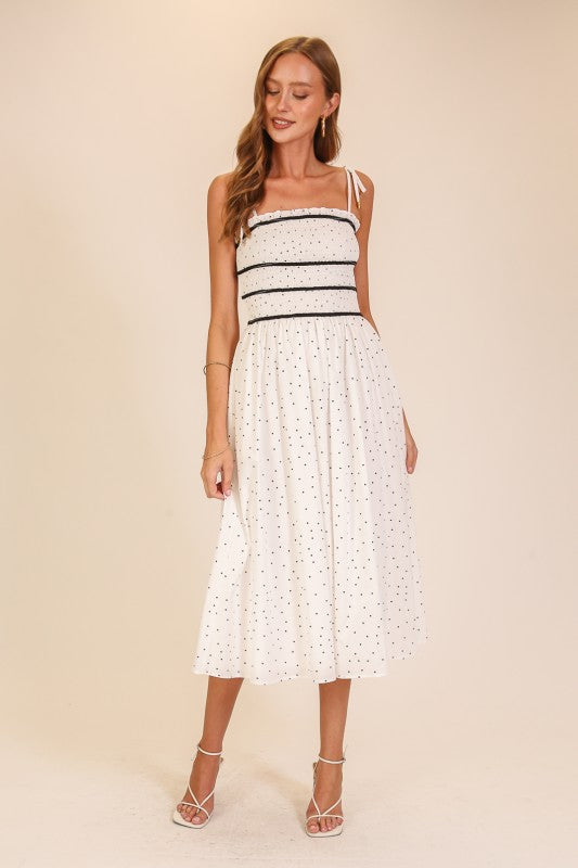 Smocked Polka Dot Midi Dress