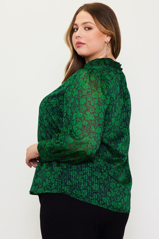 Mock Neck Printed Long Sleeve Blouse