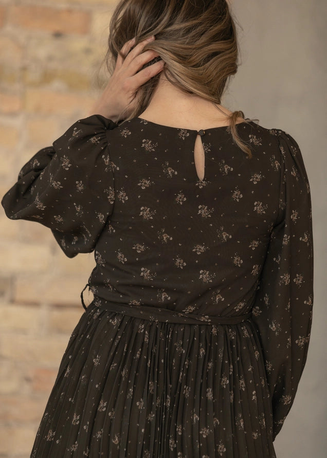 Louise Brown Floral Pleated Midi Dress