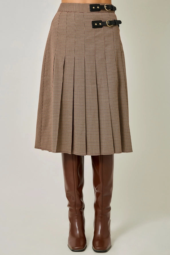 Pleated Micro Houndstooth Skirt