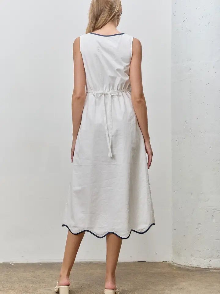 Contrast Trim Button Up Midi Dress