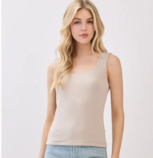 Double Layer Solid Square Neck Tank Top