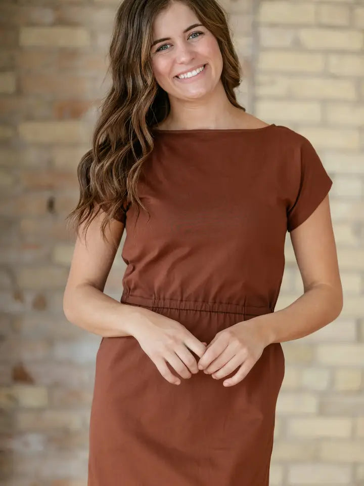 Elena Rust Boatneck Maxi Dress