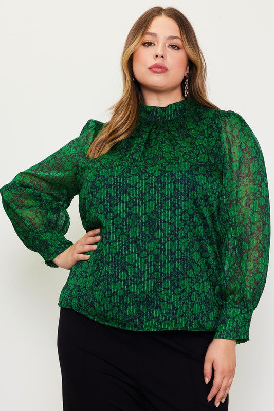 Mock Neck Printed Long Sleeve Blouse