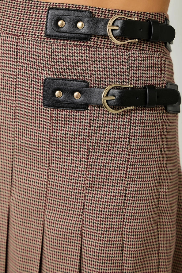 Pleated Micro Houndstooth Skirt