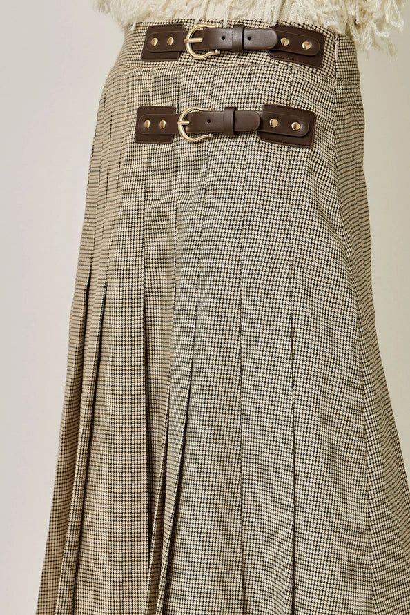 Pleated Micro Houndstooth Skirt