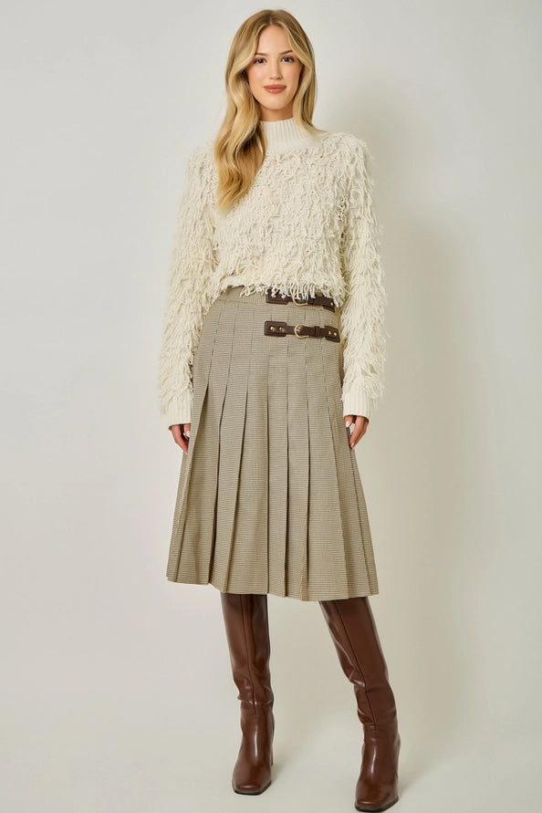 Pleated Micro Houndstooth Skirt