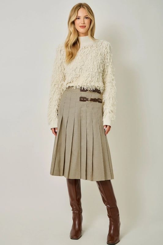 Pleated Micro Houndstooth Skirt