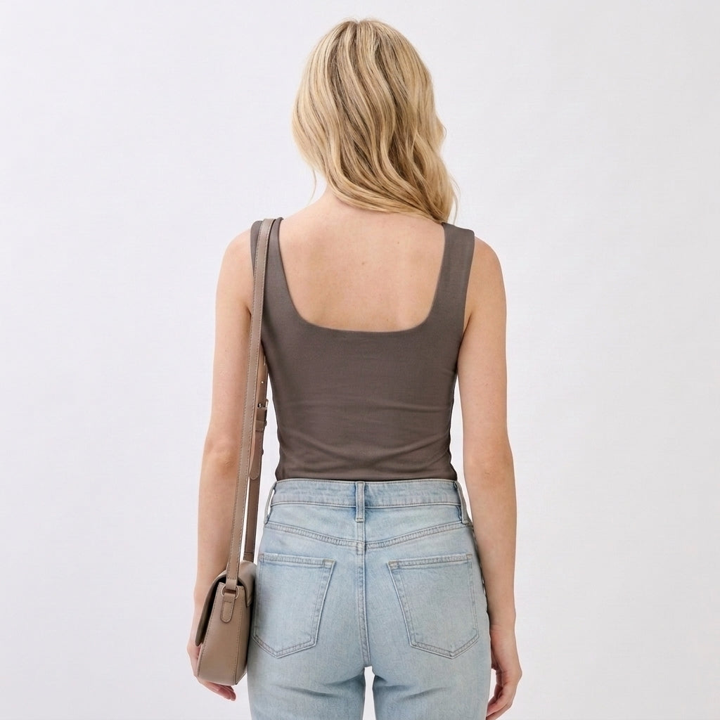 Double Layer Solid Square Neck Tank Top