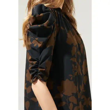 Toffee Floral Drape Sleeve Top
