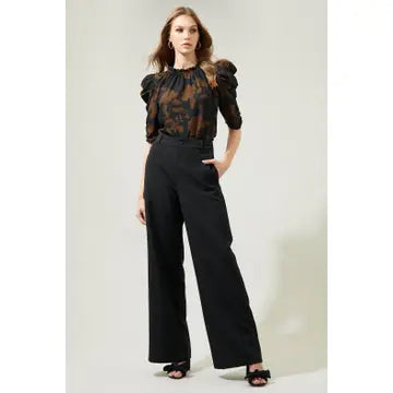 Toffee Floral Drape Sleeve Top