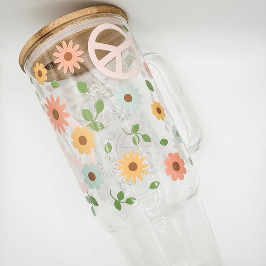 Peace & Flowers Glass Tumbler