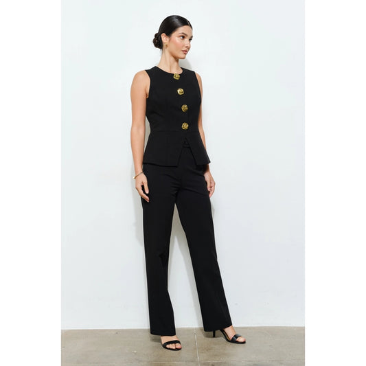 Black Luxe Gold Button Peplum Vest and Pants set