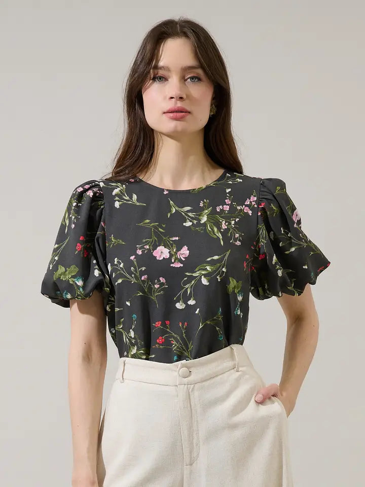 Jilly Floral Melida Bubble Sleeve Blouse