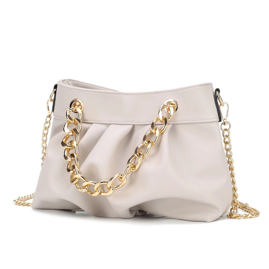Marvila Minimalist Vegan Leather Chain Ruched Shoulder Bag