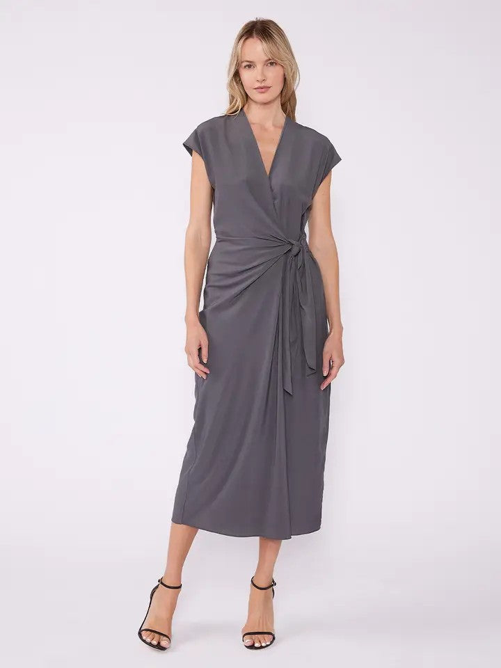 Solid Dolman Cap Sleeve Midi Wrap Dress