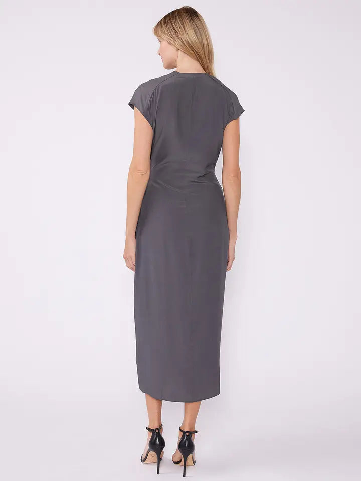 Solid Dolman Cap Sleeve Midi Wrap Dress