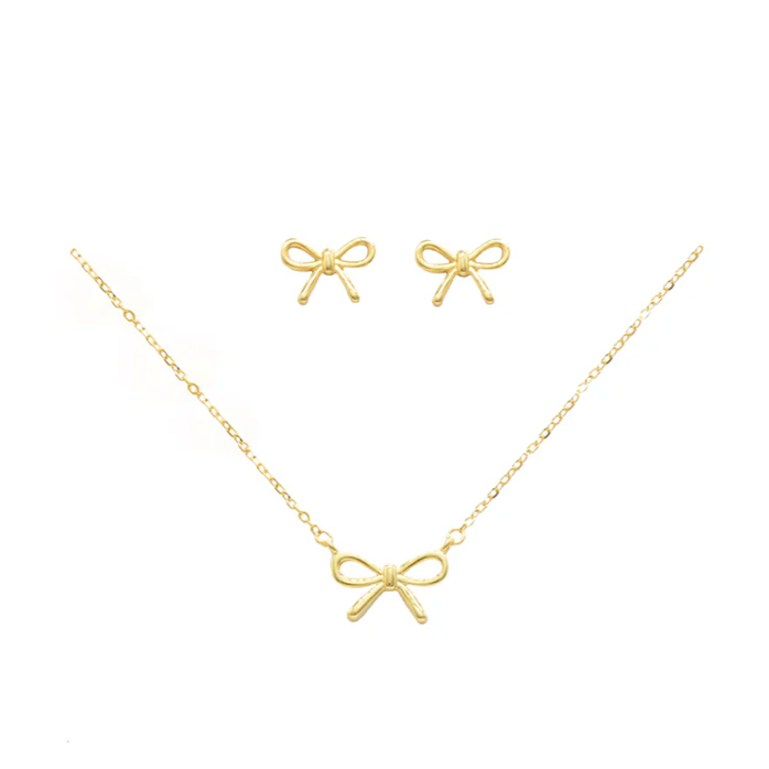 Dainty Bow Earrings and Necklace Set