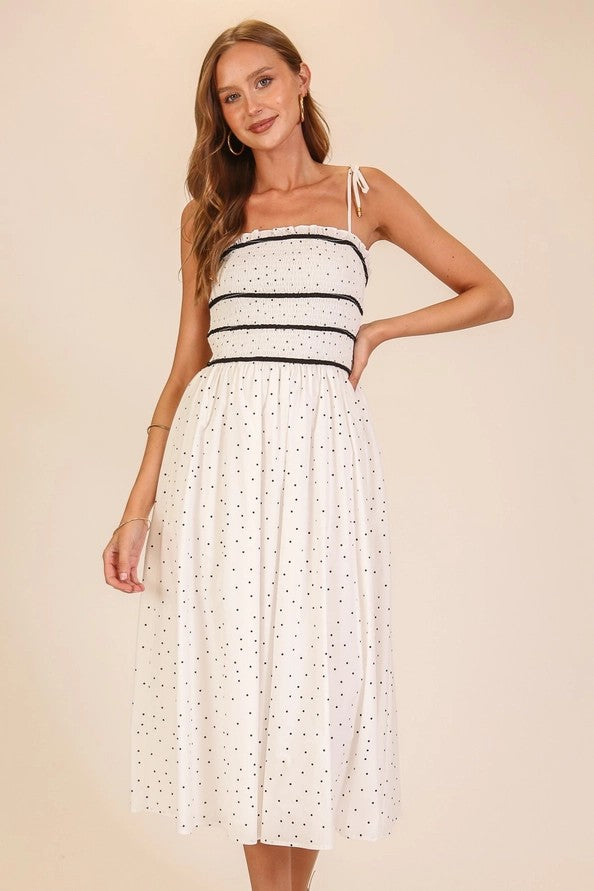 Smocked Polka Dot Midi Dress