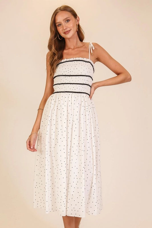 Smocked Polka Dot Midi Dress