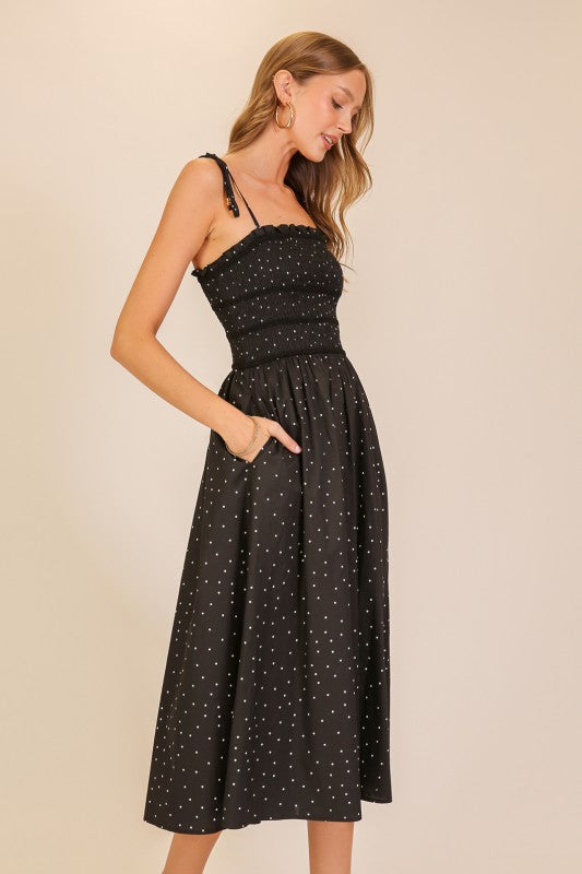 Smocked Polka Dot Midi Dress
