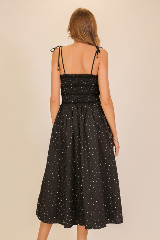 Smocked Polka Dot Midi Dress