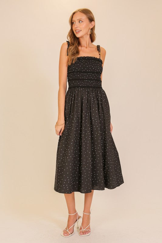 Smocked Polka Dot Midi Dress