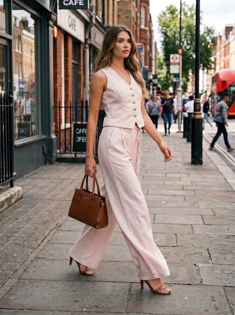 Blush Luxe Gold Button Peplum Vest Set