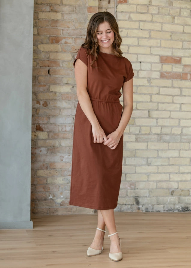 Elena Rust Boatneck Maxi Dress