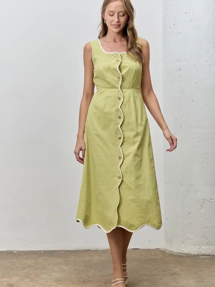 Contrast Trim Button Up Midi Dress