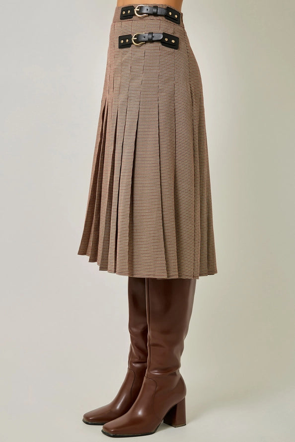 Pleated Micro Houndstooth Skirt