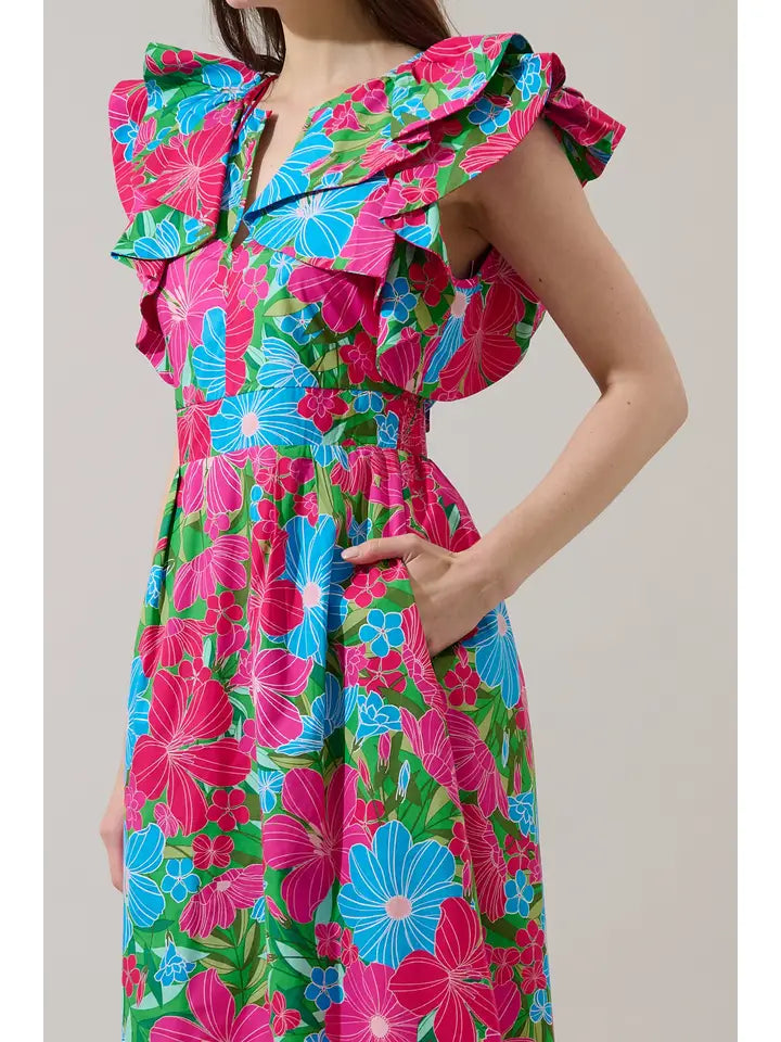 Vestido midi Santana con espalda anudada estampado Mervy Floral