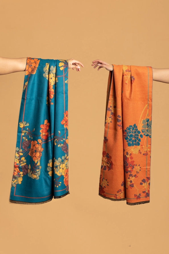 Two Tone Floral Reversible Scarf