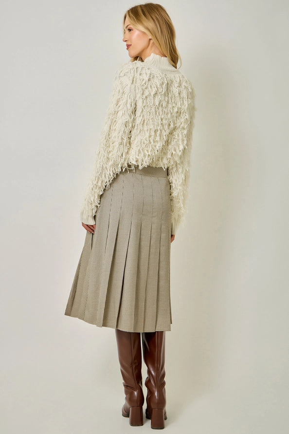 Pleated Micro Houndstooth Skirt