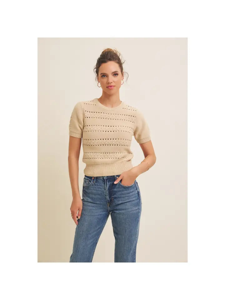 Vintage Pointelle Cotton Sweater Top