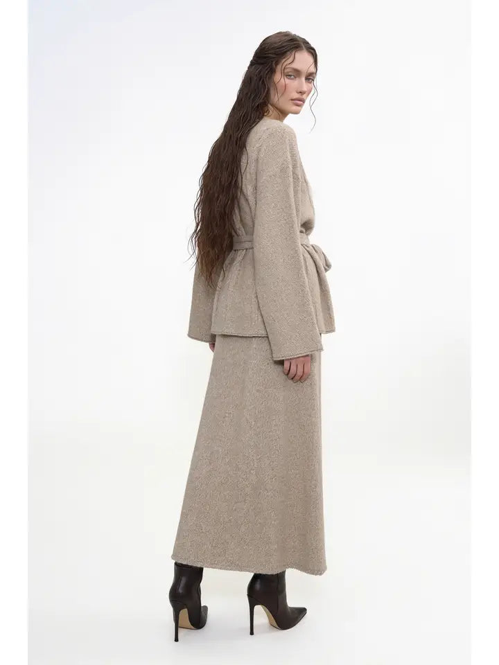 Belted Cable Kint Tunic Top and Maxi Skirt Set