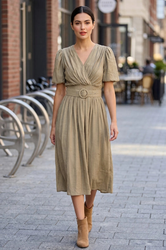 Woven Mid Dress W/Belt