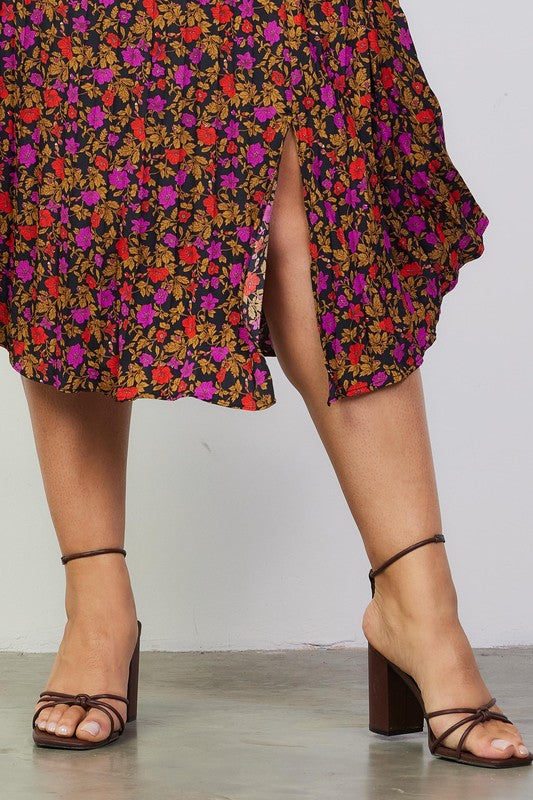 Pleated Print Midi Skirt