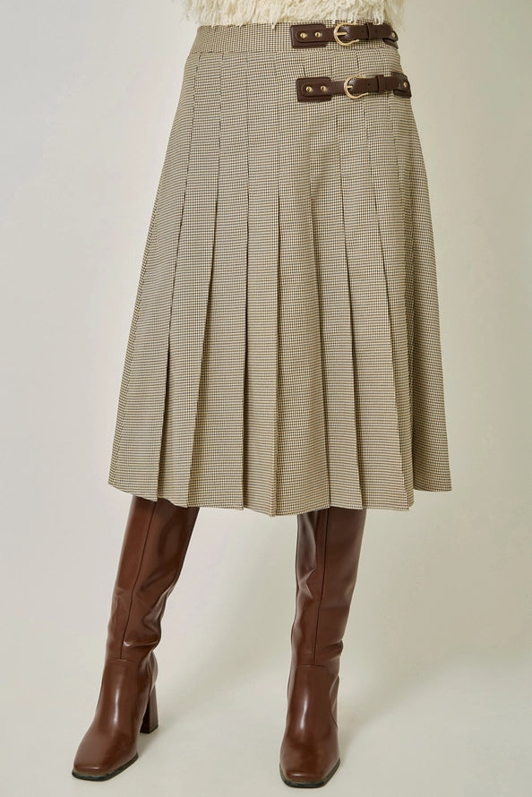 Pleated Micro Houndstooth Skirt