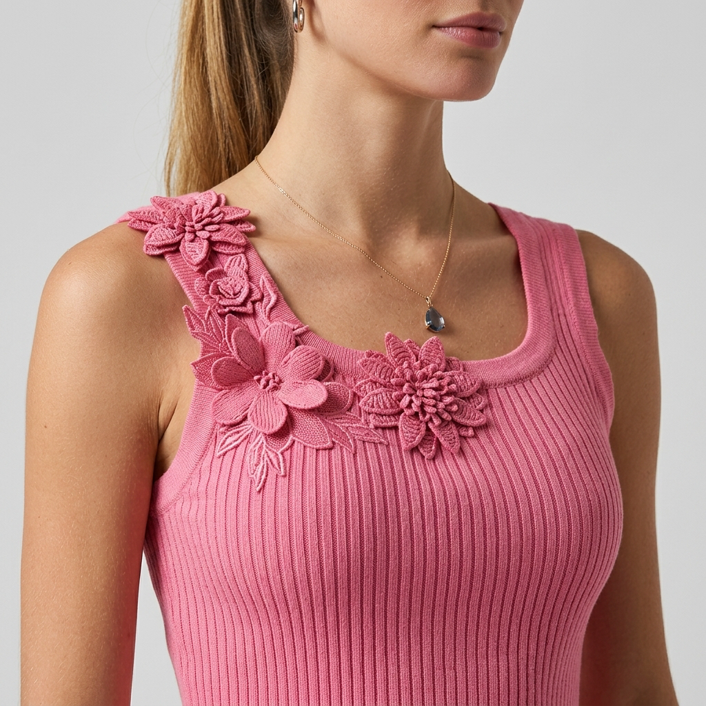 Floral Accent Ribbed Tank Top