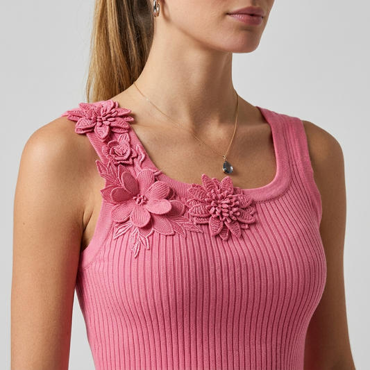 Floral Accent Ribbed Tank Top
