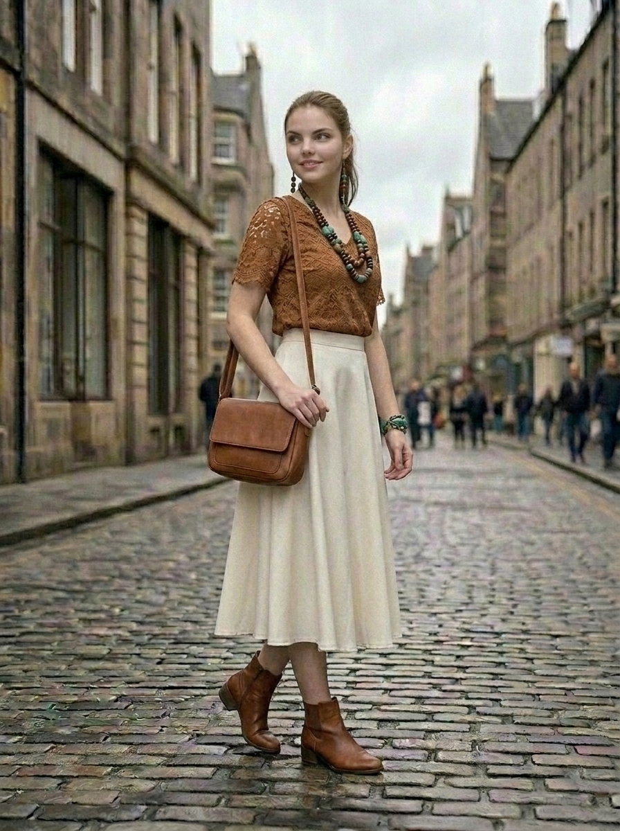 High Rise Waistband Front Pleats A Line Midi Skirt
