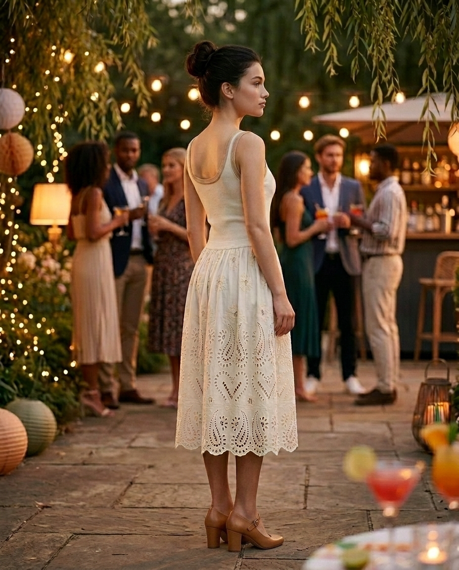 Ivory Eyelet Sweater Combo Midi Dress